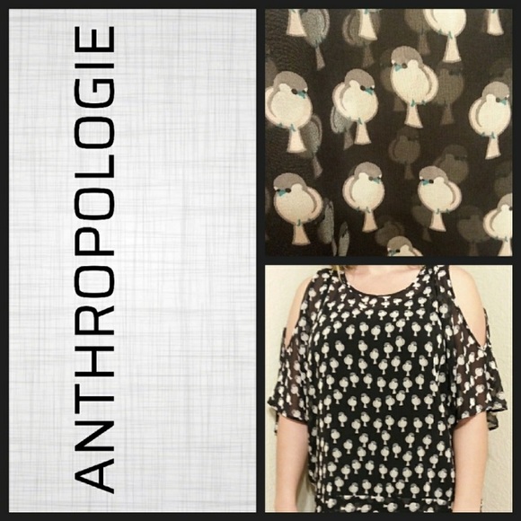 Anthropologie Meadow Rue bird blouse top tie back Small - Picture 1 of 4
